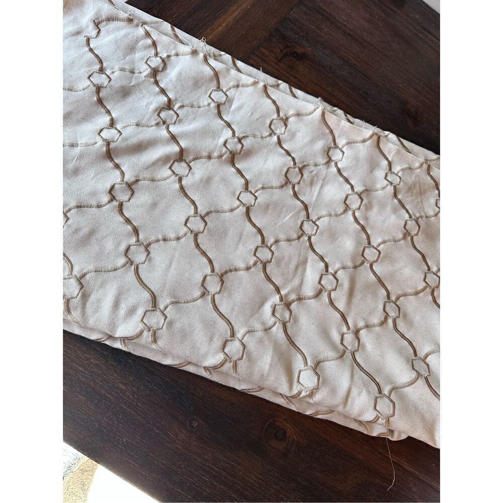 Beige and Zinc  Embroidered Geometric Trellis Upholstery Fabric